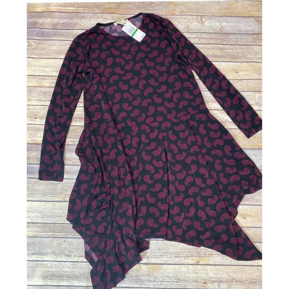 MICHAEL Michael Kors Printed Handkerchief-Hem Dress Dark Ruby L petite - Picture 4 of 8